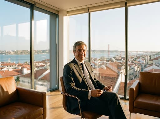 Dr. Alexandre Guerreiro no seu escritório com vista sobre Lisboa